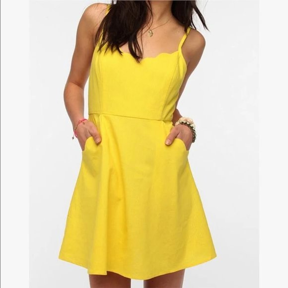 COPE | Yellow Scallop-Trim Linen Blend Dress Size XS - Picture 1 of 10